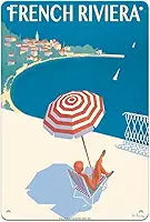 Pacifica Island Art French Riviera - Cote d'Azur França - Pôster de viagem vintage por Bernard Villemot c. 1947-8" x 12" Placa de latão vintage