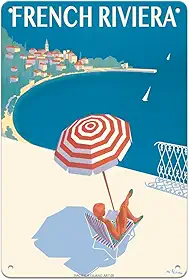 Pacifica Island Art French Riviera - Cote d'Azur França - Pôster de viagem vintage por Bernard Villemot c. 1947-8" x 12" Placa de latão vintage