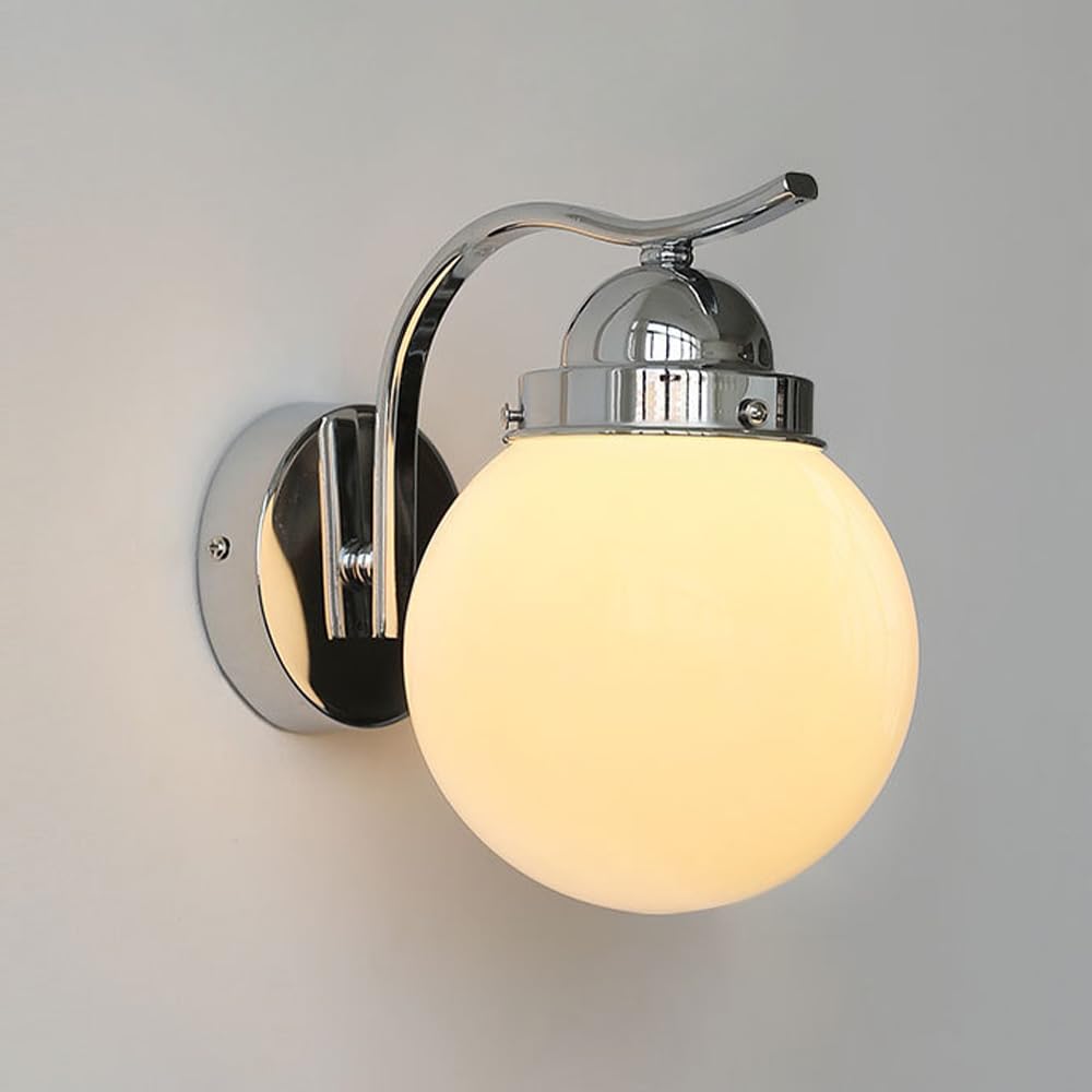 Aplique de Pared con Globo de Cristal, lámpara de mesita de Noche, Apliques cableados, iluminación E27, Luces de tocador con Pantalla esférica para Cocina, Sala de Estar y dormitor