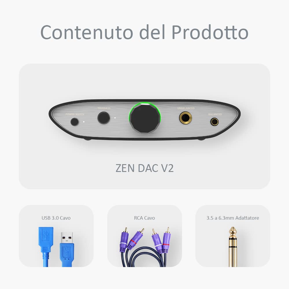 iFi ZEN DAC V2 - Convertitore analogico digitale desktop con USB 3.0 B Solo ingresso/uscite: 6,3 mm sbilanciato/bilanciato da 4,4 mm/RCA - MQA DECODER - Aggiornamento del sistema audio (solo unità)