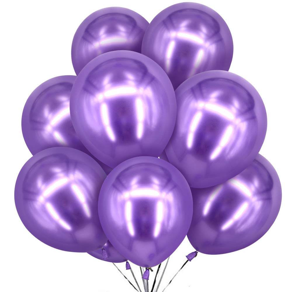 Time to Sparkle 30PCS 12'' Shiny Metallic Balloons Metal Latex Party Balloons for Birthday Wedding Shower Christmas Decorations, Metallic Purple