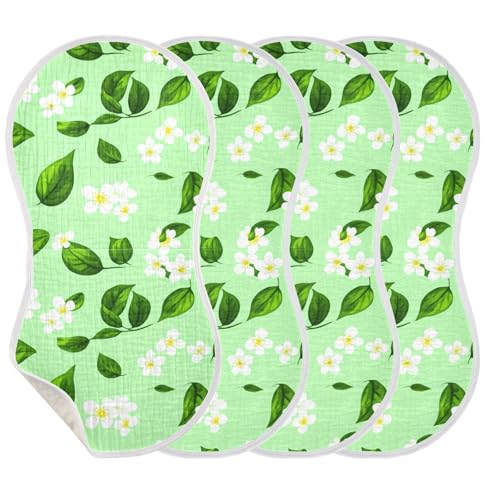 2 Pack Baby Burp Cloths, Soft Absorbent Burping Cloths for Babies, Cotton Milk Spit Up Rags, Large Size for Newborns, Baby Boys and Girls (White Floral Green)3