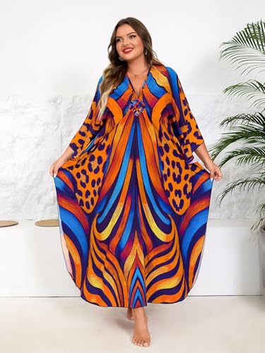Image of Kaftan Dress for Women - Plus Size Caftan Maxi Beach Dress Moo Moos Loungewear, Swimsuit Cover Up for Beach, Pool or Vacation
