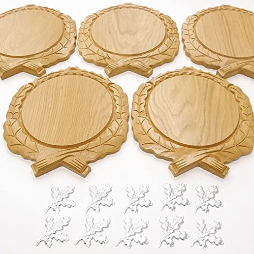 GTK Oferta 5 placas de cuña talladas de roble claro AF 17,5 cm con 10 hojas de aluminio de roble, tabla cuña, tabla de especias, cartel de trofeo.