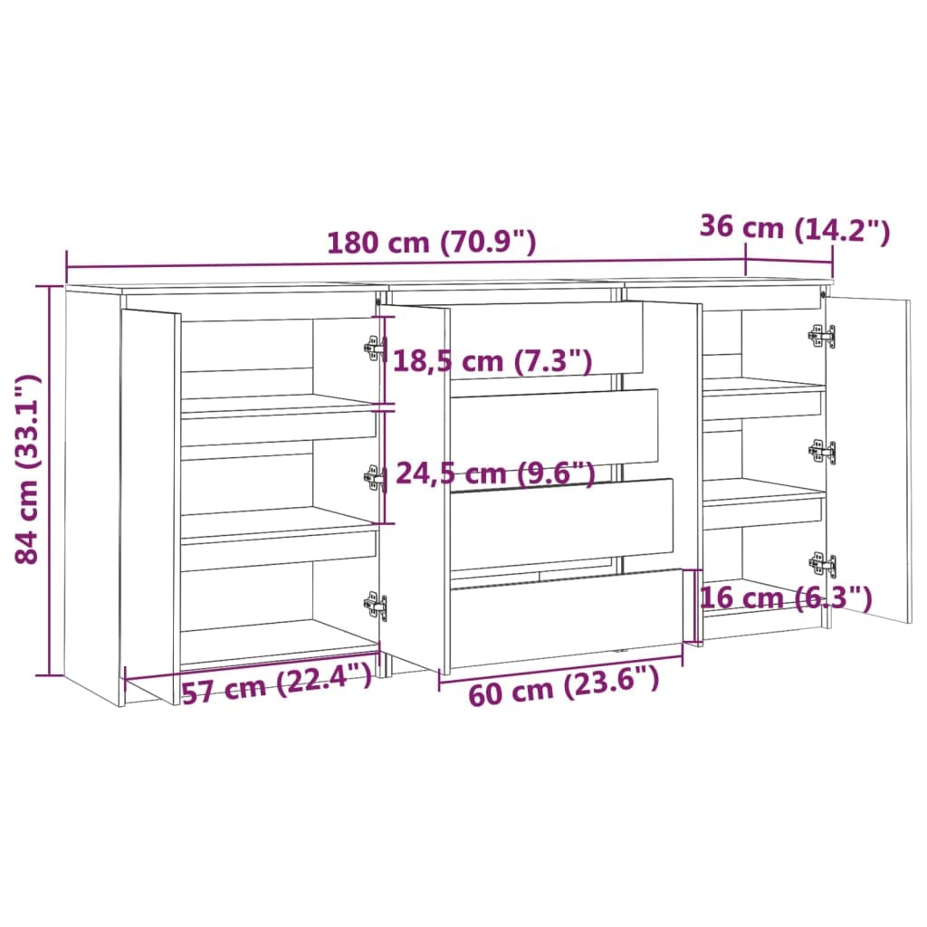 vidaXL 3X Madera Maciza de Pino Armario Auxiliar Lateral Auxiliar Alacena Entrada Sala de Estar Almacenaje Organizador Salón Mueble Blanco