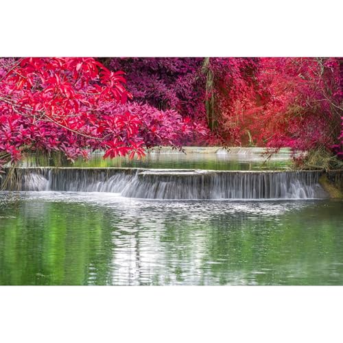 Image of Waterfall Rainforest Aquarium Background Natural Autumn Forest Landscape Terrarium Background Tranquil Lake Stream Autumn Leaves Fish Tank Background Falls Theme Aquarium Backdrop Vinyl 36x20in