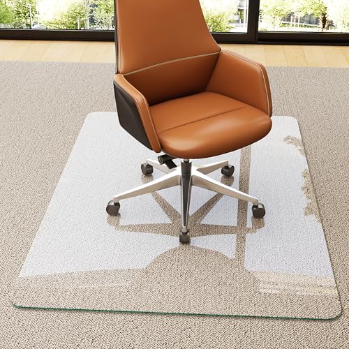 Novlux Chair Mat for Carpet - Office Chair Mat - Tempered Glass Floor 36" X 46“ Transparent Heavy Duty Office Floor Protector with Noise-Free Gliding Shatterproof for Home Office Desk