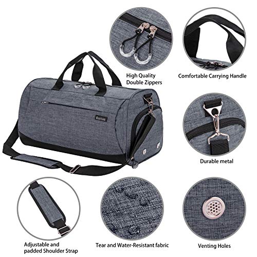 Kuston Sports Gym Bag with Shoes Compartment Travel Duffel Bag for Men and Women