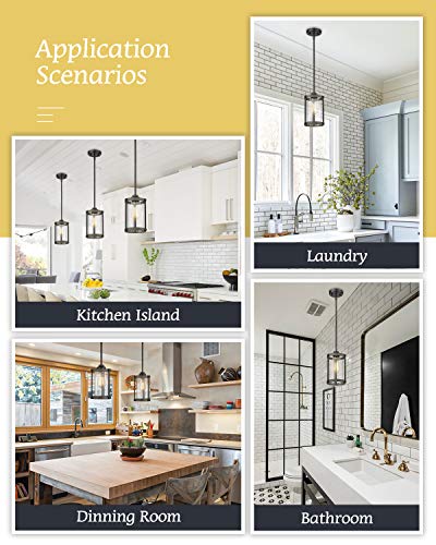 Osimir Industrial Pendant Lighting, Mini Glass Pendant Lights for Kitchen Island in Wood and Black Finish, Adjustable Length, OS-3010 1 - Image 4