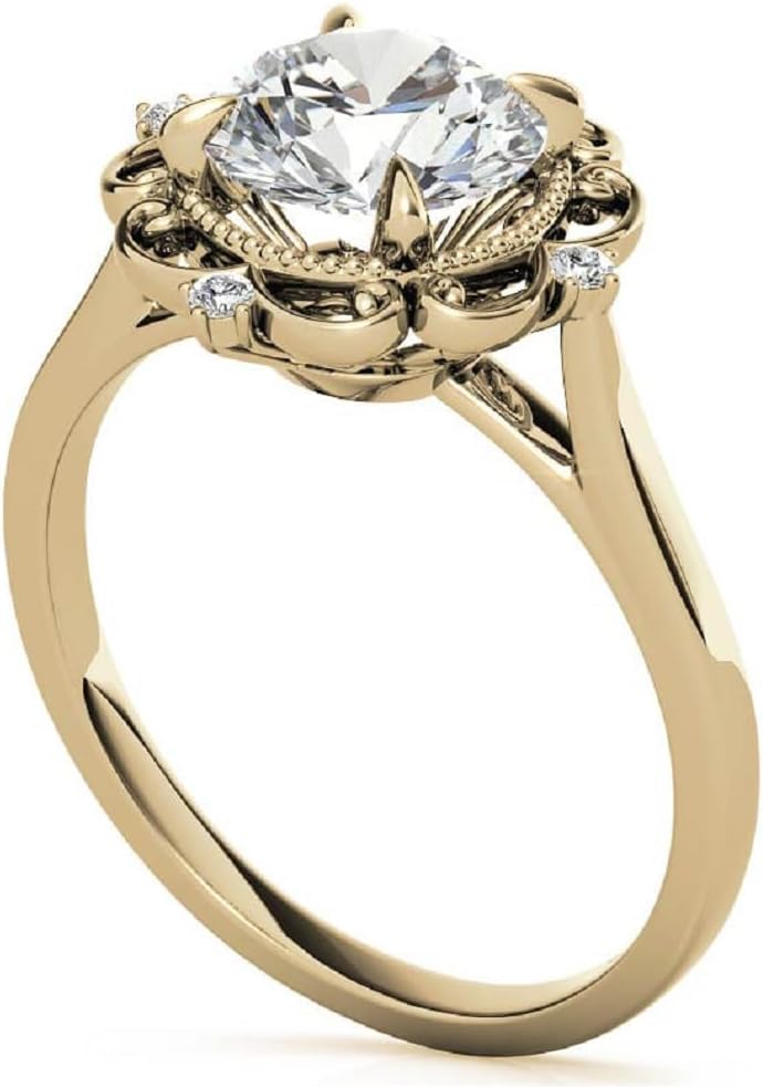 1CT-4CT Antique Halo Engagement Ring for Women Design Wedding Bridal Ring Set Christmas Gifts 925 Silver/Solid Gold Moissanite (Ring Set, Main Stone : 2.5 CT, Yellow, Round Cut)