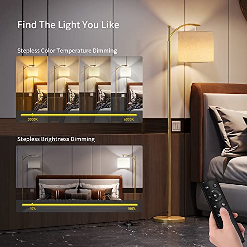 Sunmory Arc Floor Lamp, Modern Floor Lamp With Romote Control And Stepless Dimmable Bulb, Metal Standing Lamps With Hanging Lampshade For Living Room, Bedroom, Office (Gold) #TOP1