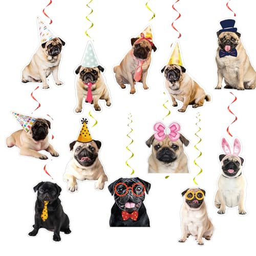 24 Pcs Mops Hängende Wirbel Mops Spiralen Decke Wirbel Dekorationen Mops Hängende Dekorationen für Mops Hund Geburtstag Dekorationen Party Zubehör