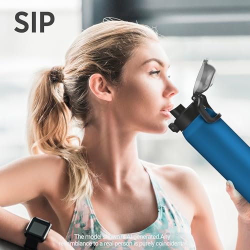 Image of Milton Dual Flow 600 Thermosteel Water Bottle 595 ml with One Touch Safety Lock & Twin Lid Sip or Gulp,Long Hours Hot & Cold,Leak Proof,ISI Certified,Vacuum Insulated,for Office,Gym,School,Dark Blue