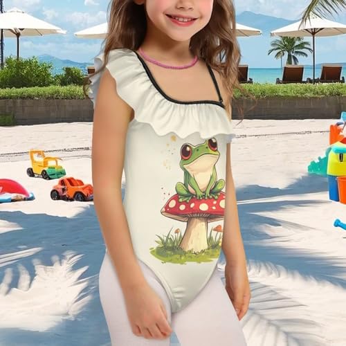 Image of Ladybug Swimsuits for Girls 5-14 One Piece Bathing Suit Kids One Ruffle Shoulder Beach Sport Swimwear
