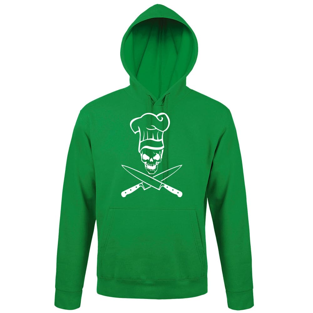 Czaszka z czapką kucharską i nożem, męska bluza z kapturem, zielony, S