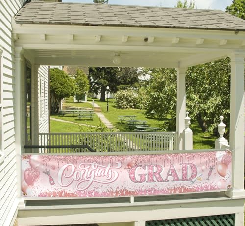Image of Pink Graduation Party Decorations Class of 2026 Banner Congrats Grad Rose Gold Graduation Yard Sign Banner for Class of 2026 Graduation Party Supplies