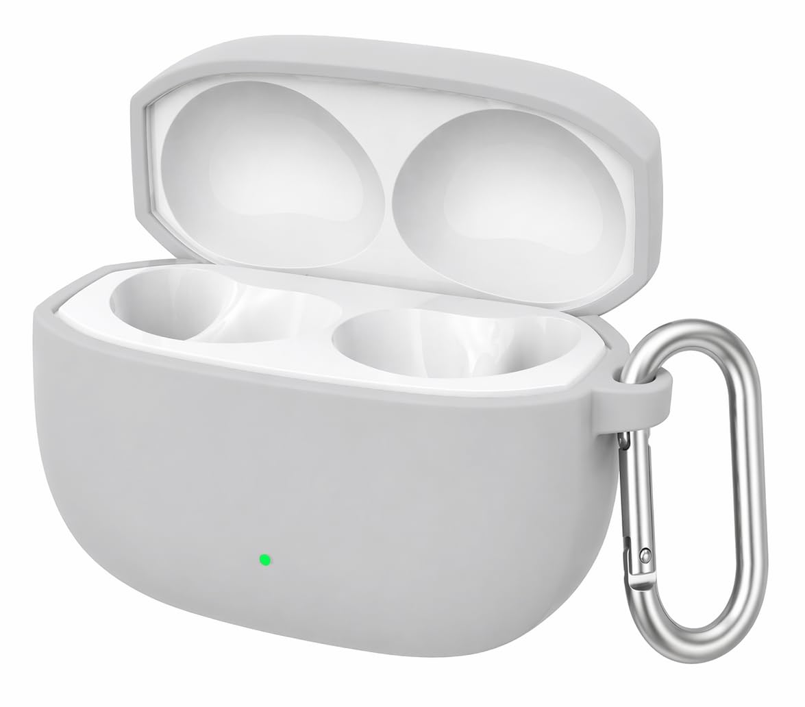 Silicone Case for OnePlus Nord Buds 4 Pro TWS Earbuds, Shockproof Cover with Heavy Duty Carabiner, LED Visible (Grey)-image-12
