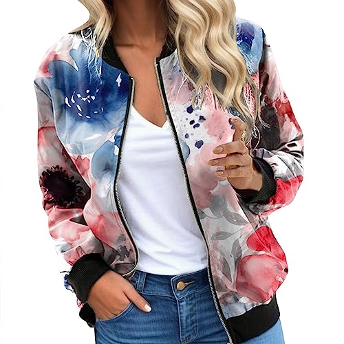 Chaquetas casuales para mujer, ligeras, con cremallera, con estampado de leopardo y floral, chaqueta corta para deportes, chaqueta ligera para mujer, gris, M