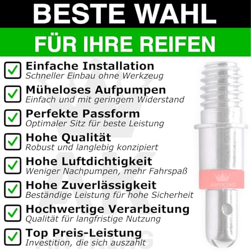 Komplettes 8-teiliges Fahrradventil-Set, 2 Fahrradventile, Ersatz-Fahrradventil, Dunlop-Ventilkappen, Felgenmutter, Union für Standard-Ventil NV DV Puky