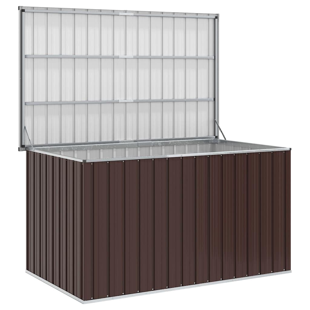 Gartenbox Braun verzinkter Stahl 171 x 99 x 93 cm mit Klappdeckel, wasserdicht, wetterfest Stauraum für Kissen, Auflagen, Polster, Outdoor Aufbewahrung für Balkon, Terrasse, Garten