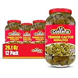 La Costeña Nopalitos - Pickled Nopal Cactus Shoots with Serrano Pepper - Prickly Pear Cactus for Mexican Food, Taco Seasoning, Salsa, Burrito & Mexican Cooking - Nopales Mexicanos - 29.1 oz, 12-Pack
