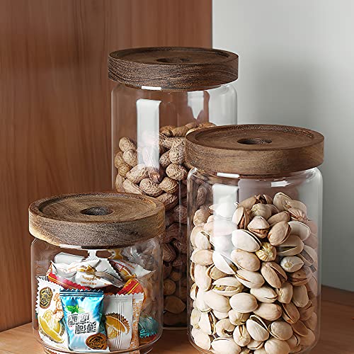 Moladri 960Ml/32Oz Clear Cute Glass Storage Canister Holder With Stackable Airtight Wood Lid, Modern Decorative Container Jar For Coffee, Spice, Candy, Salt, Cookie, Condiment, Pepper, Sugar #TOP5