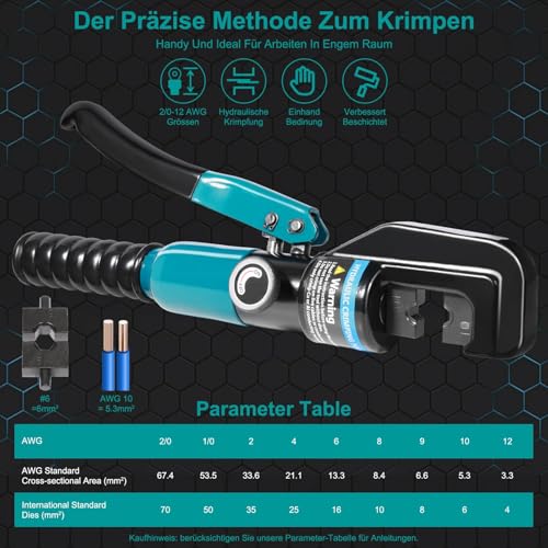 Lsoar Hydraulische Crimpzange 4-70 mm² 9 Sätzen der Crimpformen für Kupfer-Aluminium-Kabelschuhe