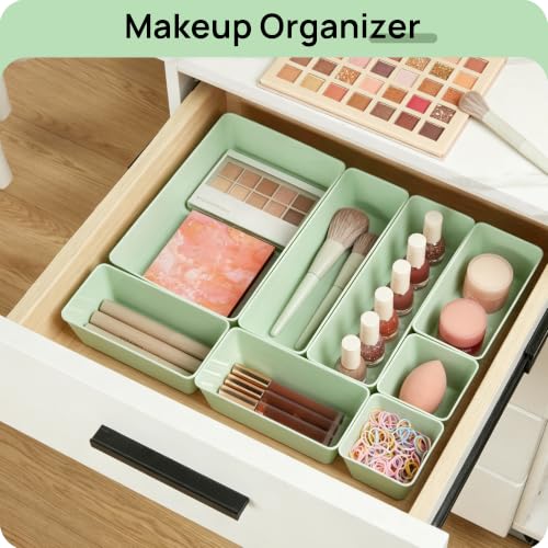 Image of Vtopmart 25 PCS Plastic Drawer Organizers Set, 4-Size Versatile Bathroom and Vanity Drawer Organizer Trays, Storage Bins for Makeup, Bedroom, Kitchen Gadgets Utensils and Office