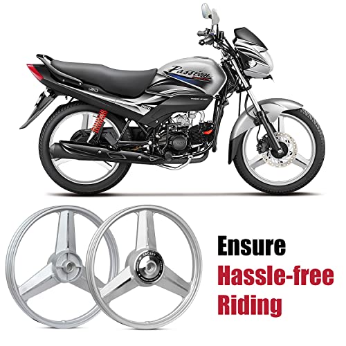 Image of Thump TH-22FG 18 inch Front & 18 inch Rear Tire Alloy Wheel Heavy Duty High Durability Compatible with CD Deluxe Splendor & Passion (Silver & CNC, 2 Pcs)