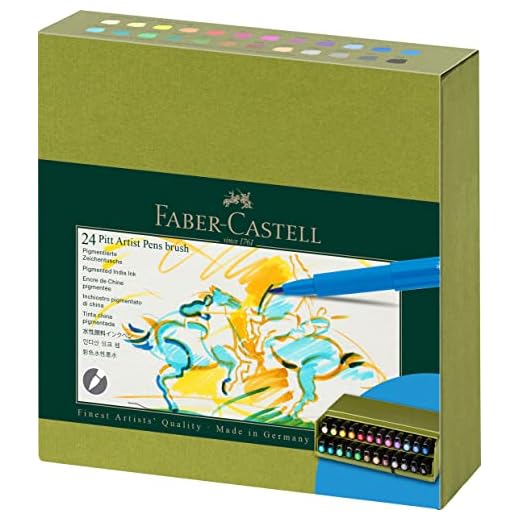 Faber-Castell PITT - Bolígrafo de colores para artista, caja de regalo, 24 colores surtidos, en caja reciclada, marcadores permanentes, para bocetos, dibujos, colorear, arte, línea gruesa, bolígrafos