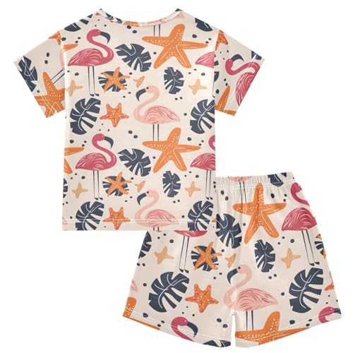 ALAZA Starfish Flamingo Palm Leaves Pajamas Short Sleeve 2 Piece Sleepwear Top and Bottom Pajama Set Unisex2