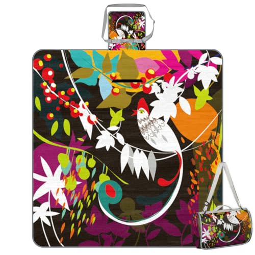 Shimoshe Picnic Blankets 57”x 59”, Art Painting Parrot Waterproof Sandproof Picnic Mat Lightweight Foldable Beach Blanket for Camping Park Grass Beach Outdoor Blanket