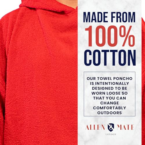 Image of ALLEN & MATE 100% Cotton Hooded Surf Poncho Changing Robe - Quick Absorbent Changing Towel with Pocket for Surfing Men Women