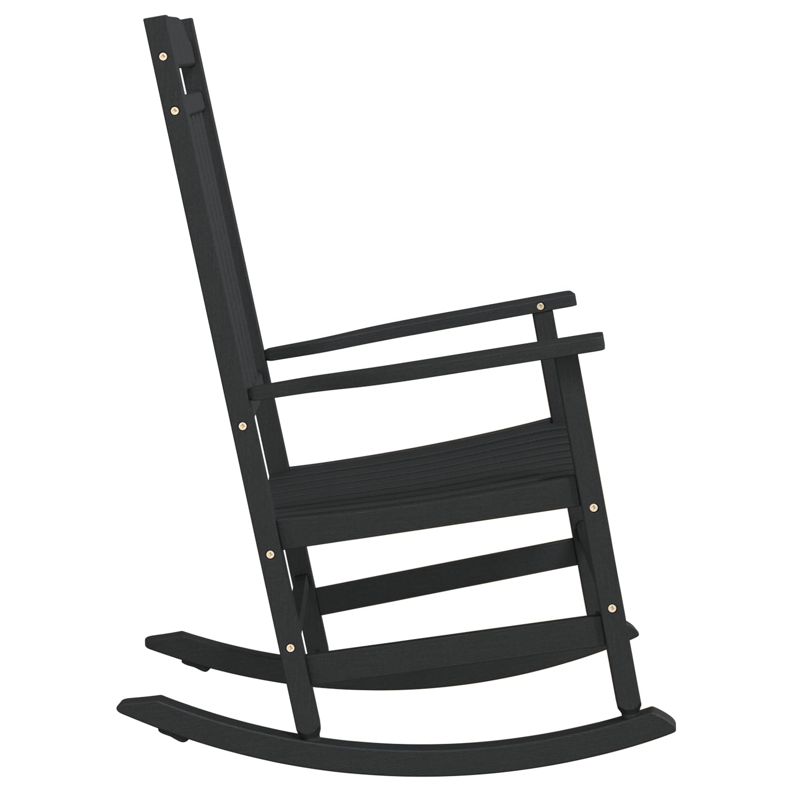 Fotel bujany ogrodowy, czarny, 65 x 84 x 114 cm, HDPE, naturalne drewno, fotel outdoorowy o rustykalnym wyglądzie, na balkon, taras i do ogrodu