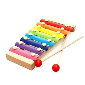 Xilofone Musical em Madeira com 8 Notas, 2 Baquetas, Colorido, Educativo