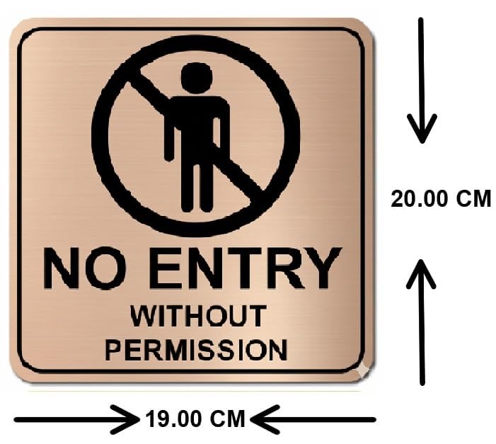 Image of Premium No Entry Without Permission Sign Board | 8 Inch Brushed Rose Gold Acrylic Signage | Professional Restricted Area Name Plate with Self-Adhesive for Salon, Office, Bank & Hospital