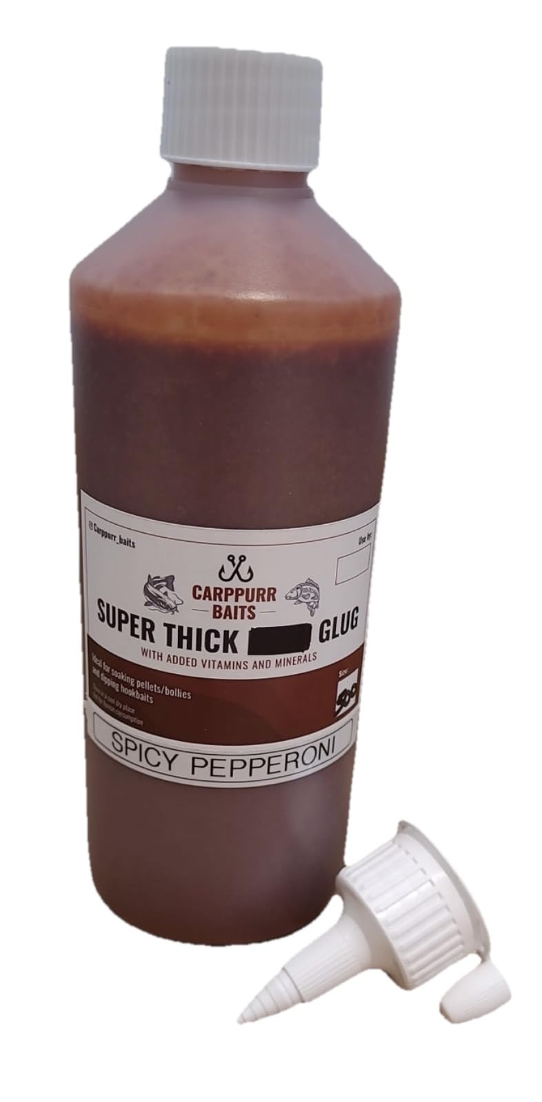 Carppurr baits super thick spicy pepperoni Glug โ 500ml Liquid Carp & Catfish Fishing Attractant โ Sticky Glug for Boilies, Pellets, Groundbait & Hookbaits โ PVA Friendly, Ultimate Scent Trail