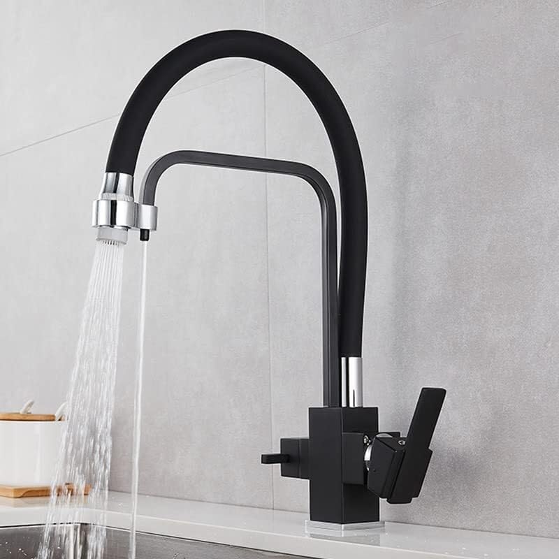 Robinet d'évier de cuisine noir et chromé avec mitigeur rotatif pour bar