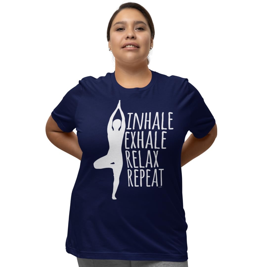 Plus Size Round Neck Cotton T-Shirt for Women with Inhale Exhale Yoga Graphic Print in Sizes XL (44in) to 7XL (60in)-image-25
