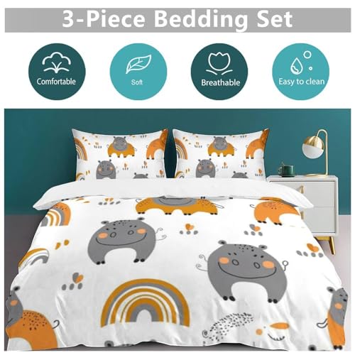 Cama sin arrugas con el juego de ropa de cama de hipopótamo de microfibra 6
