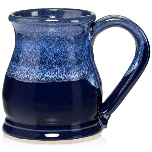 Uncommon Clay 16oz Potbelly Coffee Mug Handmade in the USA (Sapphire Blue/White)