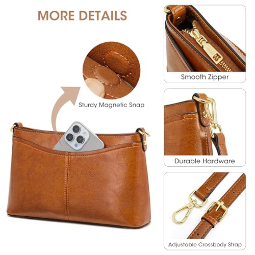 Image of Kattee Genuine Leather Crossbody Bags for Women Small Shoulder Purse Handbags with 2 Detachable Straps 6 Card Slots