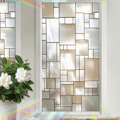 Image of Nuxovilar Gothic White Glass Lattice Pattern Window Film 17.5x39.3 in PVC | Gothic White, Lattice Cling geometric glass sticker, privacy wrap for bathroom office bedroom (White Lattice)