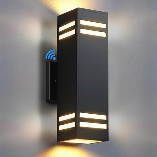 Miniatura 13 de SHlMR - Paquete de 2 luces de porche con sensor de movimiento, lámpara de exterior del atardecer al amanecer, montaje de pared con bombillas