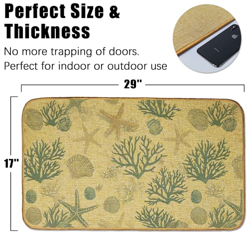 Doormat Bule Shells Starfish Front Door Mat Indoor Outdoor Entrance,Coastal Coral Door Mat Waterproof Low Profile All-Season,Easy Clean Patio Porch Entryway Floor Rug 17x29 Inch - Image 2
