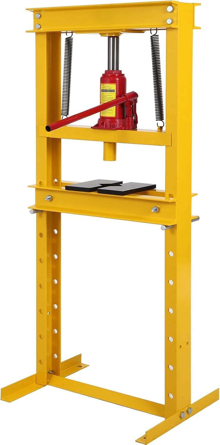 12 Tonhydraulic Press, H-Frame Garage Floor & Benchtop Shop Press with 2 Steel Plates, Adjustable Height Work Table, for Bearings, Gears, Bushings, Automotive Repair, Metalworking