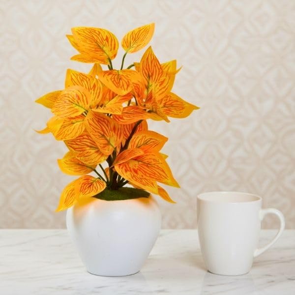 Image of fancymart Artificial Plant Leaves in Apple Pot (30 cm Height) | Small Potted Plant for Office Desk | Home Decor for Living Room | Cafe & Restaurant Table Decoration