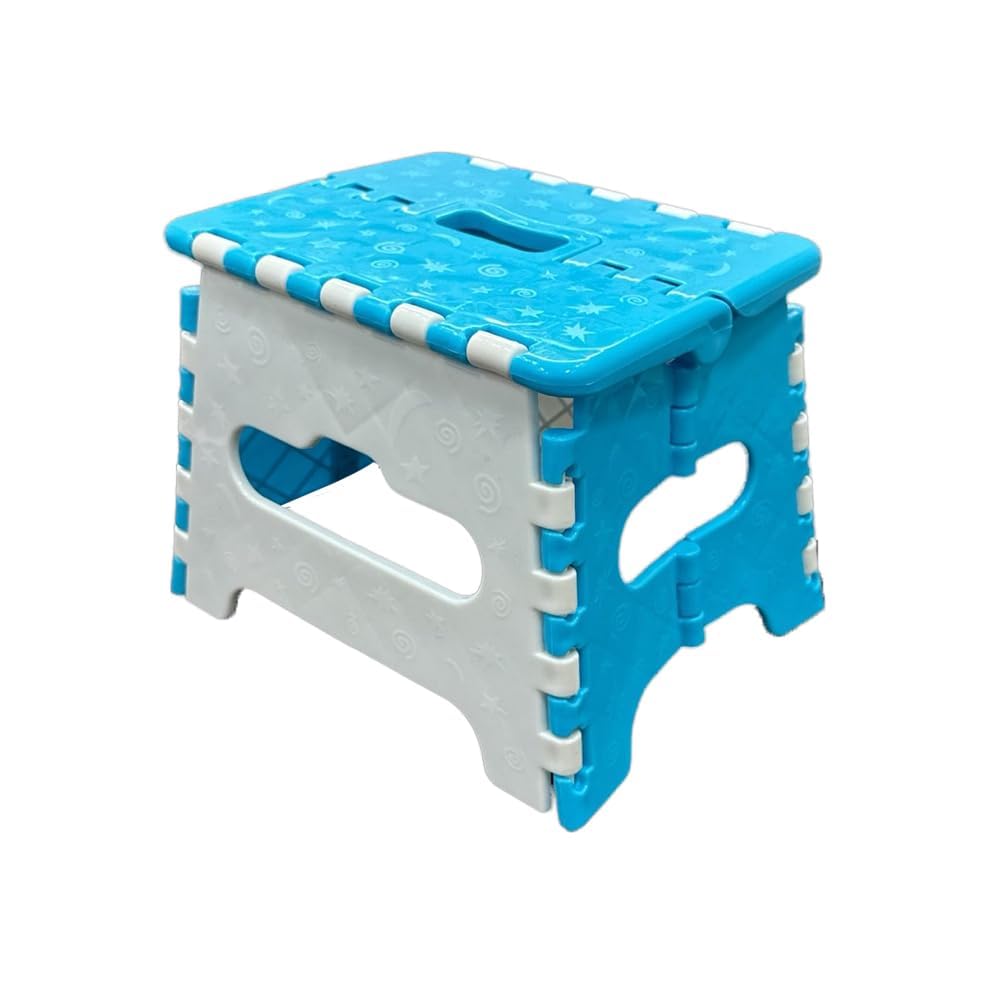 MARKWELL 7" Folding Step Stool for Kids Baby Stool Non-Slip Folding Stools with Portable Handle, Compact Plastic Foldable Step Stool for Bathroom,Bedroom, Kitchen,(Blue-White)