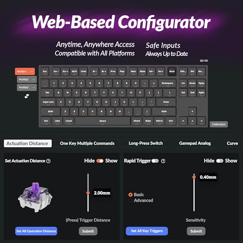 Image of Keychron Q3 HE Wireless Custom Mechanical Keyboard, 2.4 GHz /Bluetooth /Wired QMK Rapid Trigger 80% TKL Hot-Swappable Programmable RGB Gateron Double-Rail Magnetic Switches for Mac Windows, Carbon Black