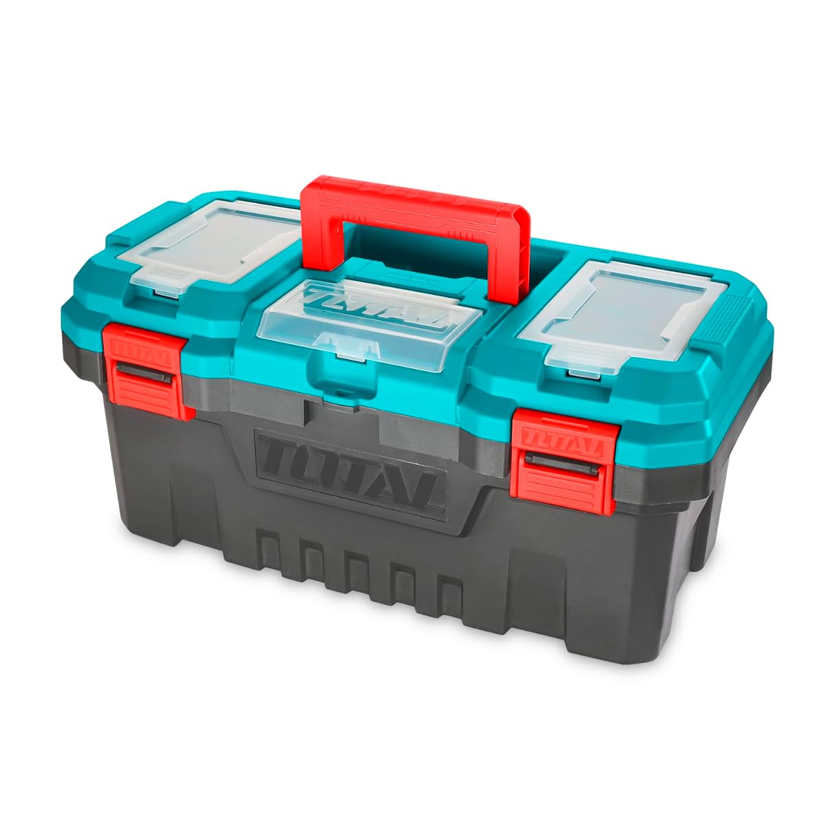 TOTAL - Organisateur d’Outils 20 kg - Boîte en Plastique avec Plateau Amovible et Couvercle Supérieur - 3 Zones de Rangement et Fonction Échelle - Dimensions 508x296x261 mm
